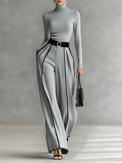 SET TOP ALTO RIFINITO E PANTALONI A Gamba Larga (CINTURA IN REGALO)