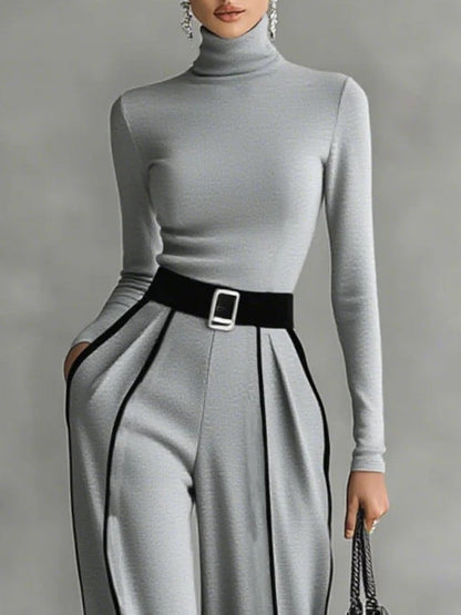 SET TOP ALTO RIFINITO E PANTALONI A Gamba Larga (CINTURA IN REGALO)