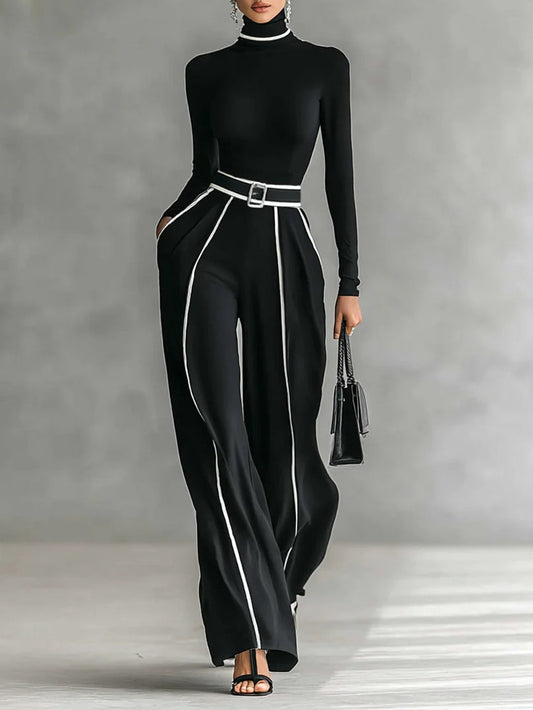 SET TOP ALTO RIFINITO E PANTALONI A Gamba Larga (CINTURA IN REGALO)