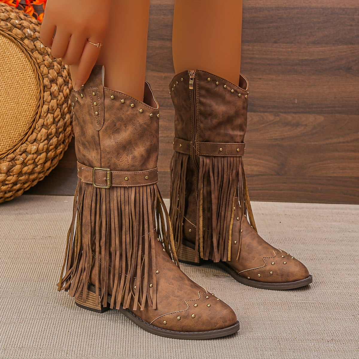 AURELIA | STIVALI RETRO WESTERN CON PUNTA A FASCIA E FRANGE