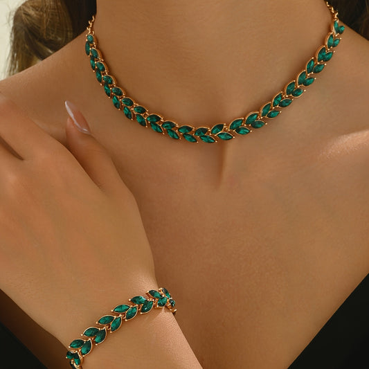 COLLANA E BRACCIALE IN CRISTALLO VERDE ELEGANTE