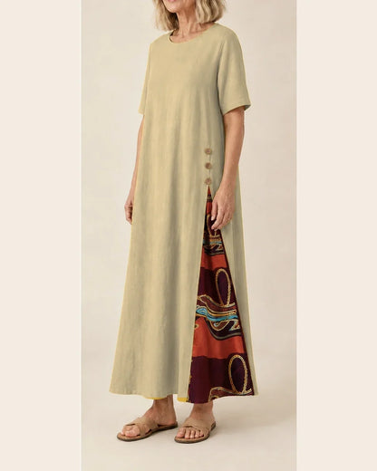 Maurene – Beige | Abito lungo casual con effetto lino
