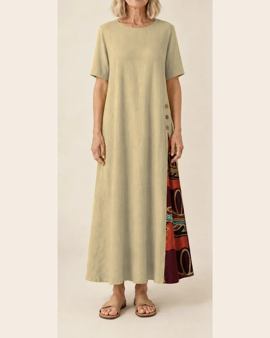 Maurene – Beige | Abito lungo casual con effetto lino