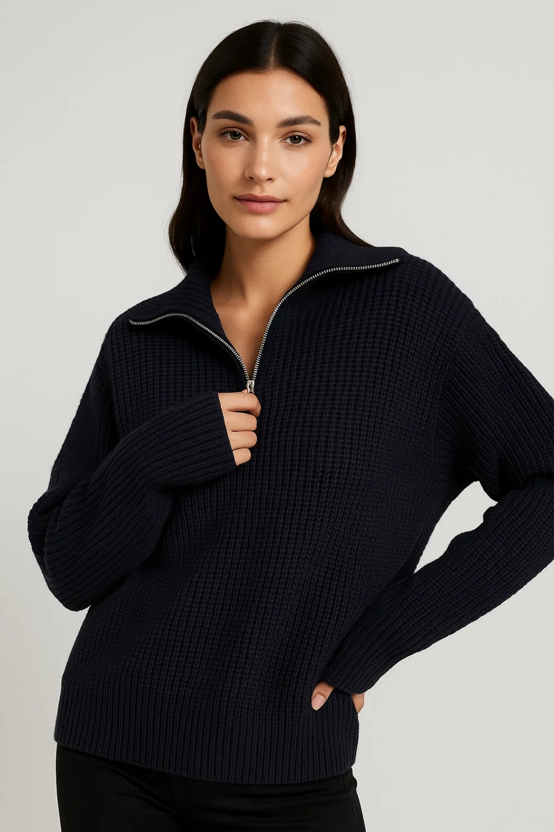 Ffion | Maglione con Zip e Collo a Costine