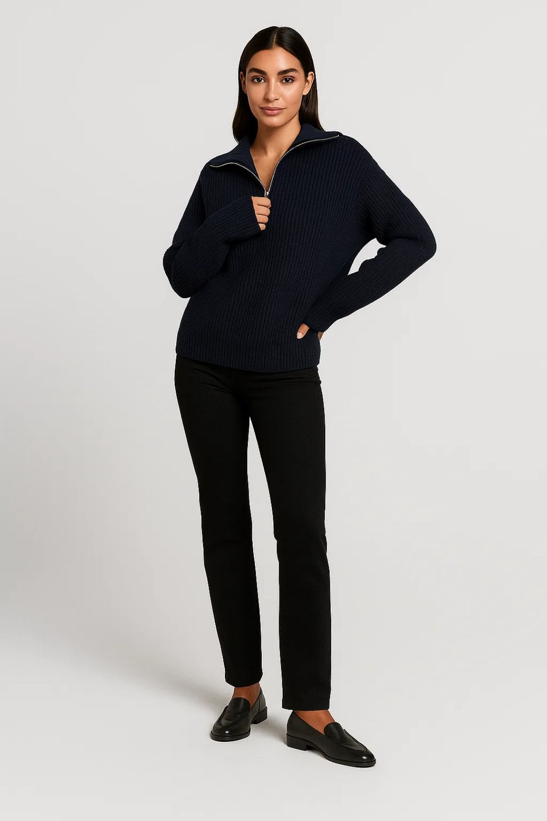 Ffion | Maglione con Zip e Collo a Costine