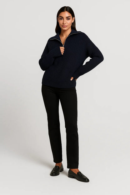 Ffion | Maglione con Zip e Collo a Costine