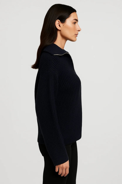 Ffion | Maglione con Zip e Collo a Costine