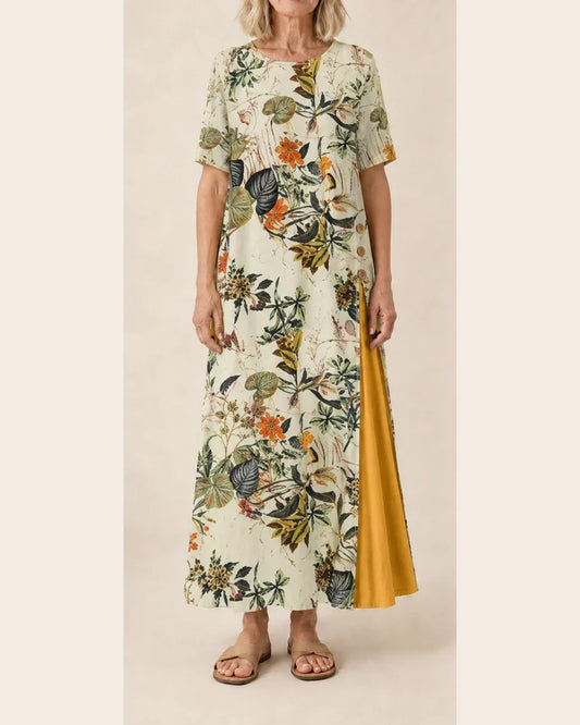 Maurene – Stampa Botanica Floreale | Abito Lungo Casual Effetto Lino