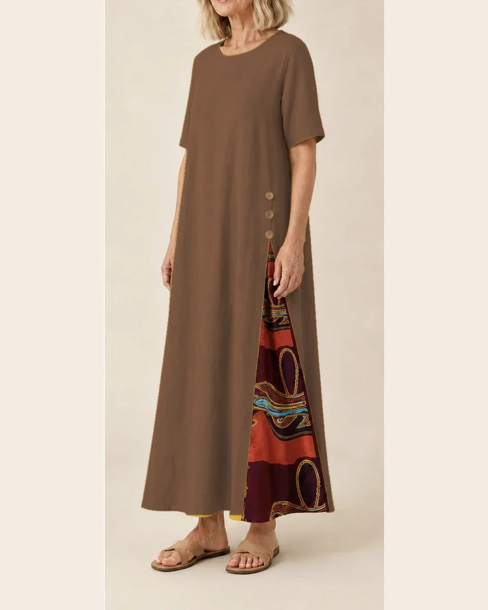 Maurene – Marrone | Abito lungo casual con effetto lino