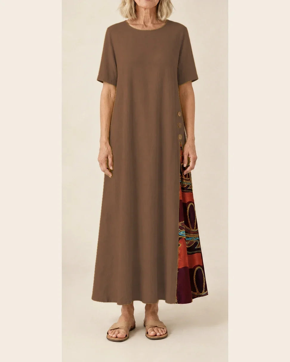 Maurene – Marrone | Abito lungo casual con effetto lino
