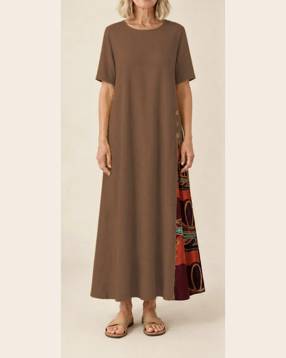 Maurene – Marrone | Abito lungo casual con effetto lino