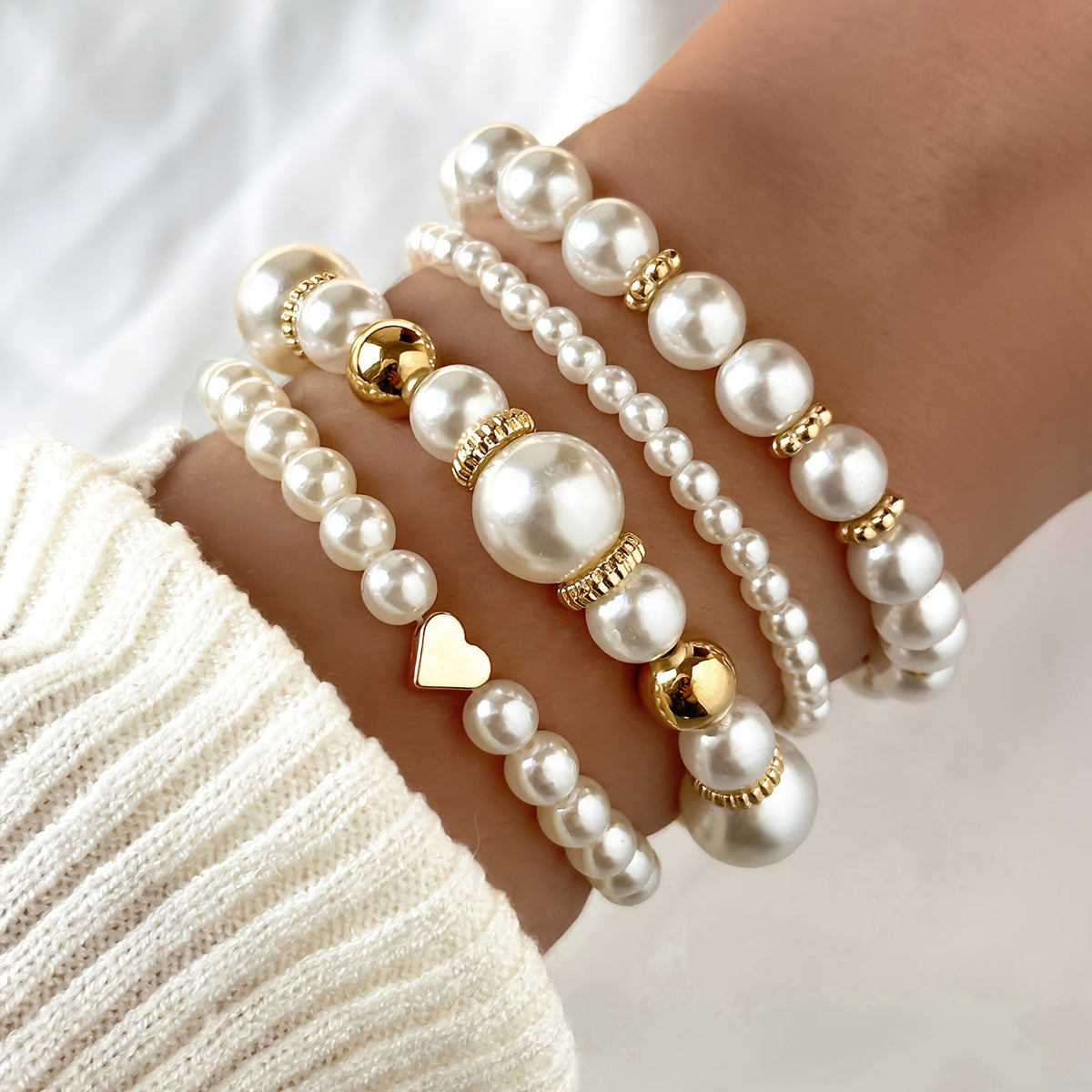 SET BRACCIALE CUORE DI PERLE