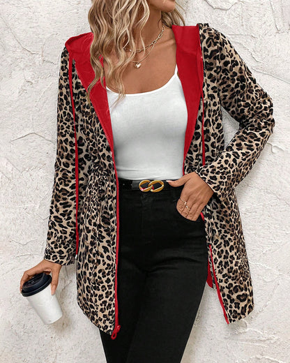 Cappotto Reversibile con Cappuccio e Stampa Leopardo