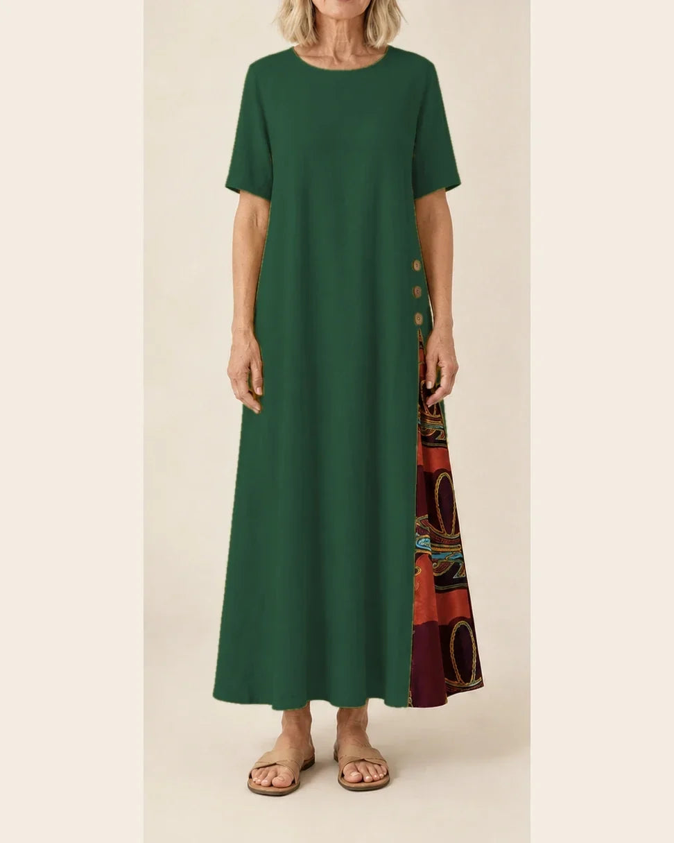 Maurene – Verde Scuro | Abito Lungo Casual in Effetto Lino