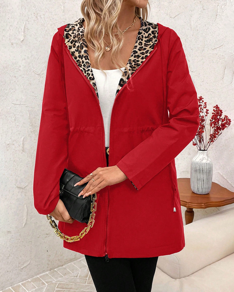 Cappotto Reversibile con Cappuccio e Stampa Leopardo