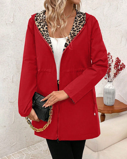 Cappotto Reversibile con Cappuccio e Stampa Leopardo