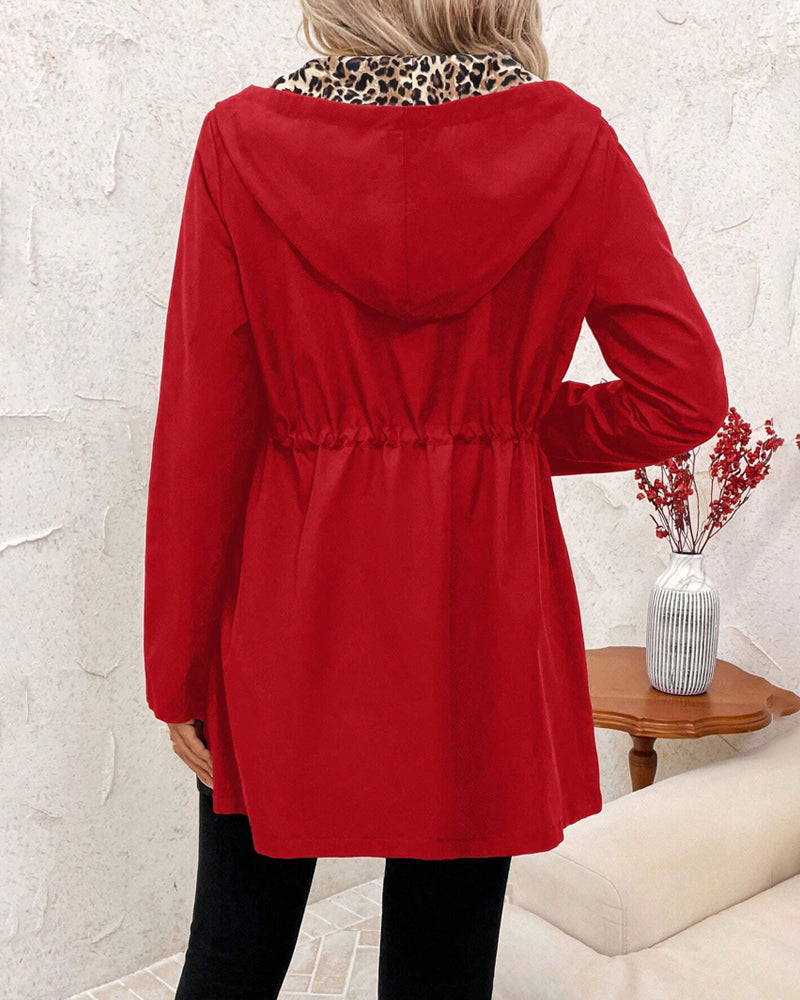 Cappotto Reversibile con Cappuccio e Stampa Leopardo