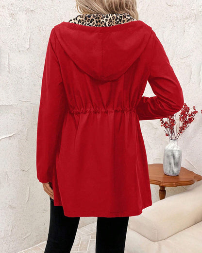 Cappotto Reversibile con Cappuccio e Stampa Leopardo