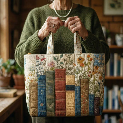 Borsa Tote Quilted Artigianale - Design Floreale e Letterario
