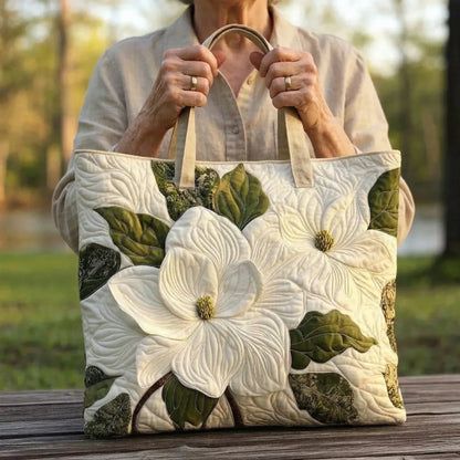 Elegante Borsa Tote Artigianale Trapuntata con Giglio Bianco