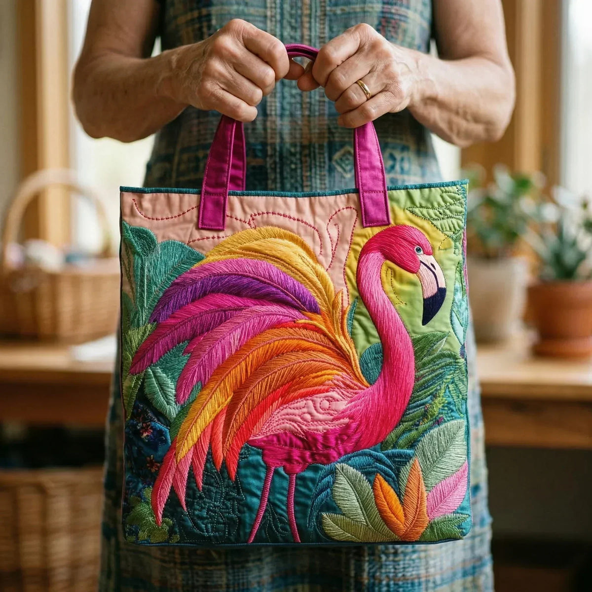 Borsa Tote Trapuntata Flamingo Arcobaleno
