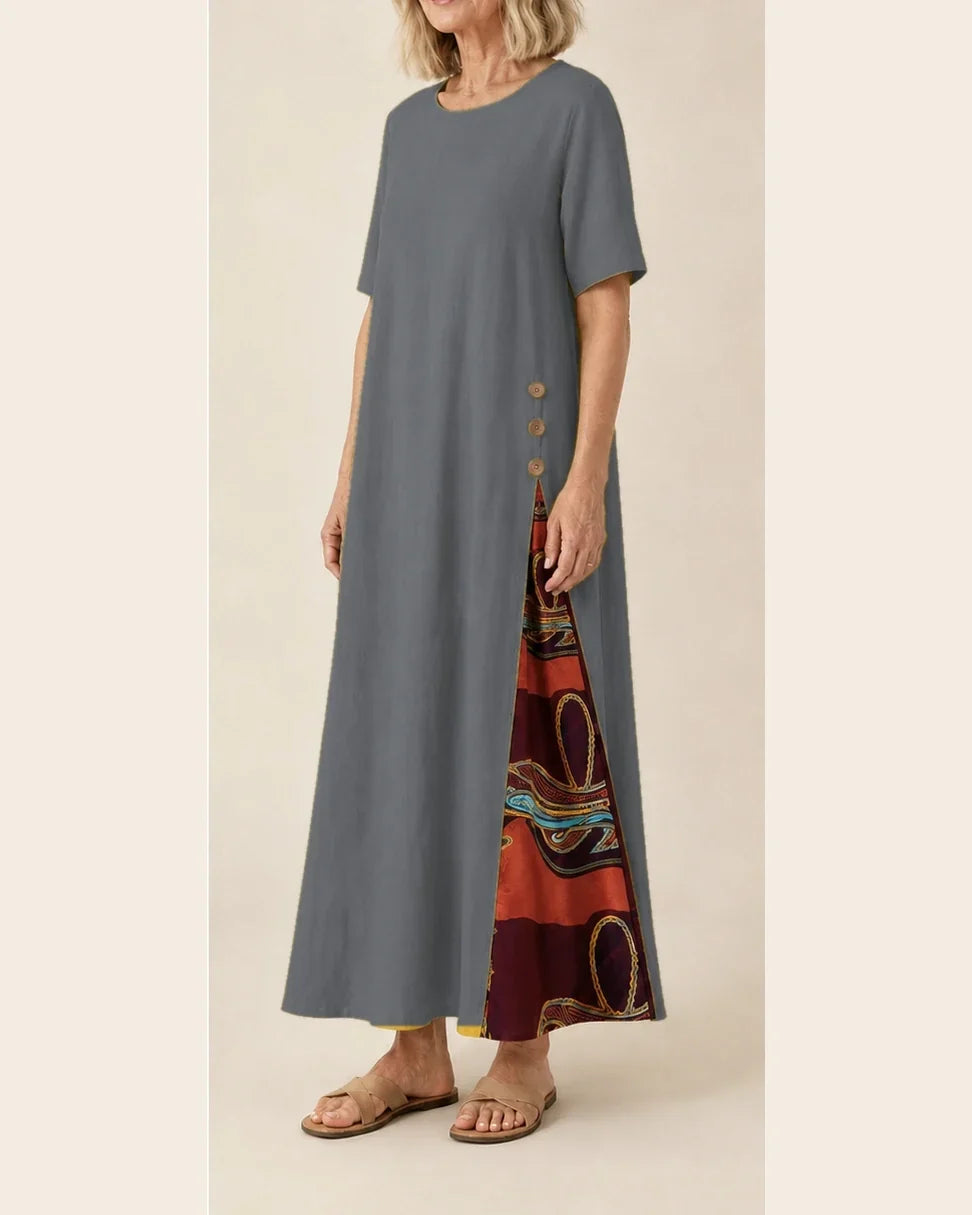 Maurene – Grigio | Abito lungo casual con effetto lino
