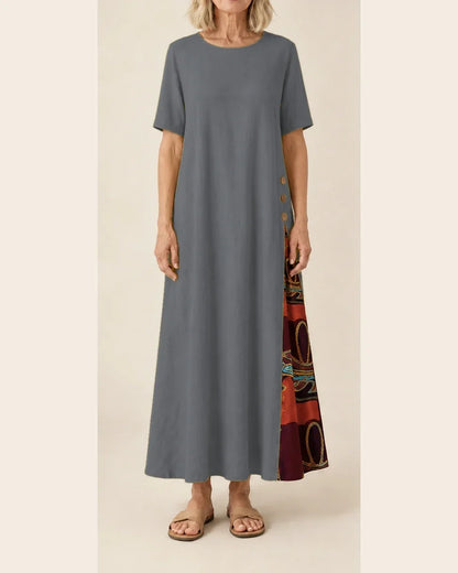 Maurene – Grigio | Abito lungo casual con effetto lino