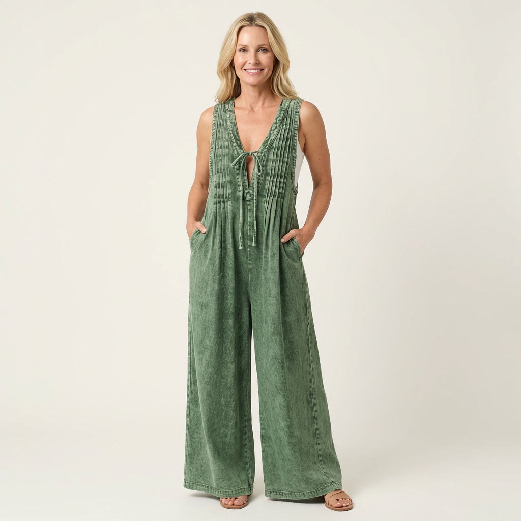 Griselda | Tuta in denim plissettata a gamba larga