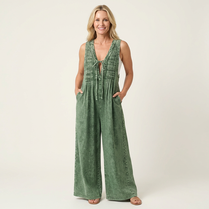Griselda | Tuta in denim plissettata a gamba larga