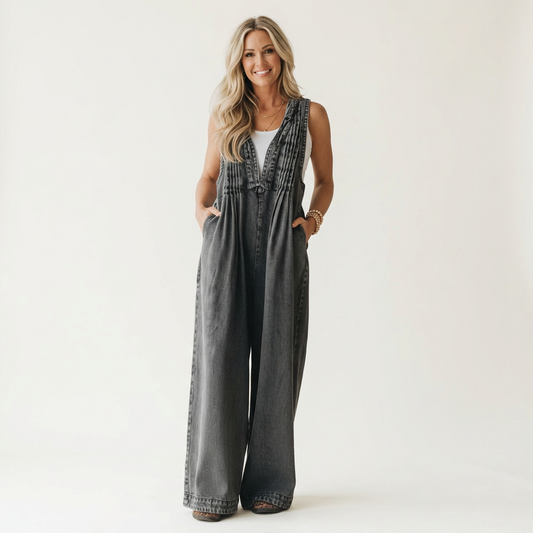 Griselda | Tuta in denim plissettata a gamba larga