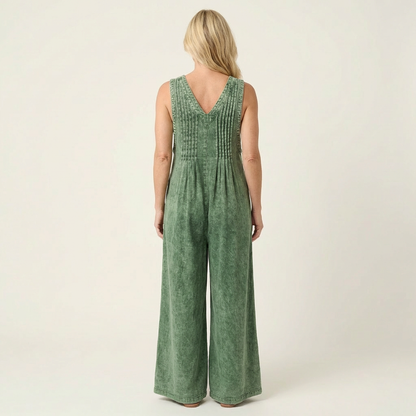 Griselda | Tuta in denim plissettata a gamba larga