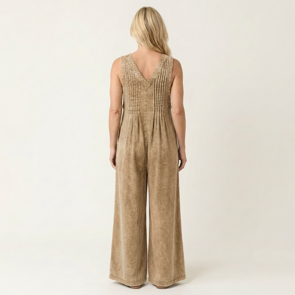 Griselda | Tuta in denim plissettata a gamba larga