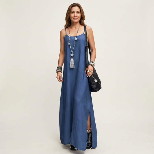 Azure | Maxi Abito in Denim con Fessura Laterale