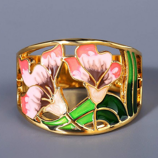 Anello Fiore in Smalto Oro