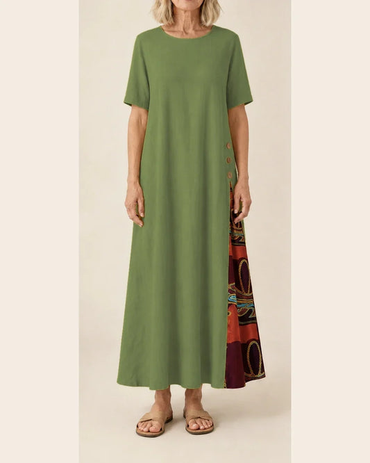 Maurene – Verde Oliva | Abito Lungo Casual con Effetto Lino