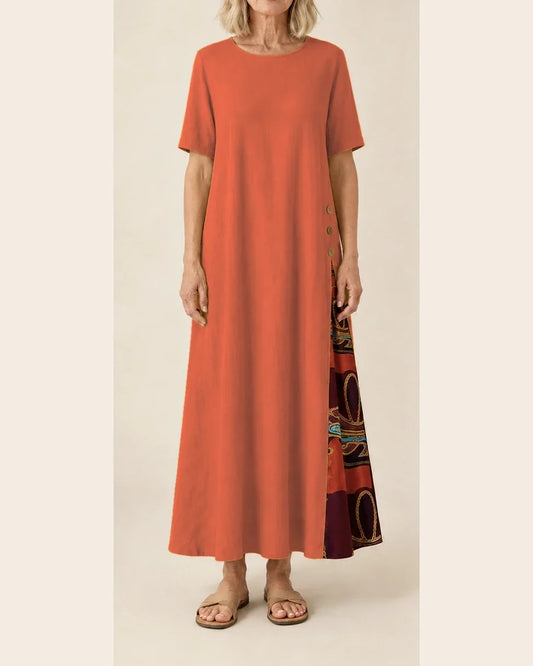 Maurene – Arancione | Vestito Lungo Casual con Effetto Lino