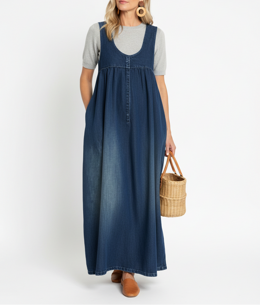 Karen | Abito lungo in denim vintage lavato con un tocco di cotone morbido