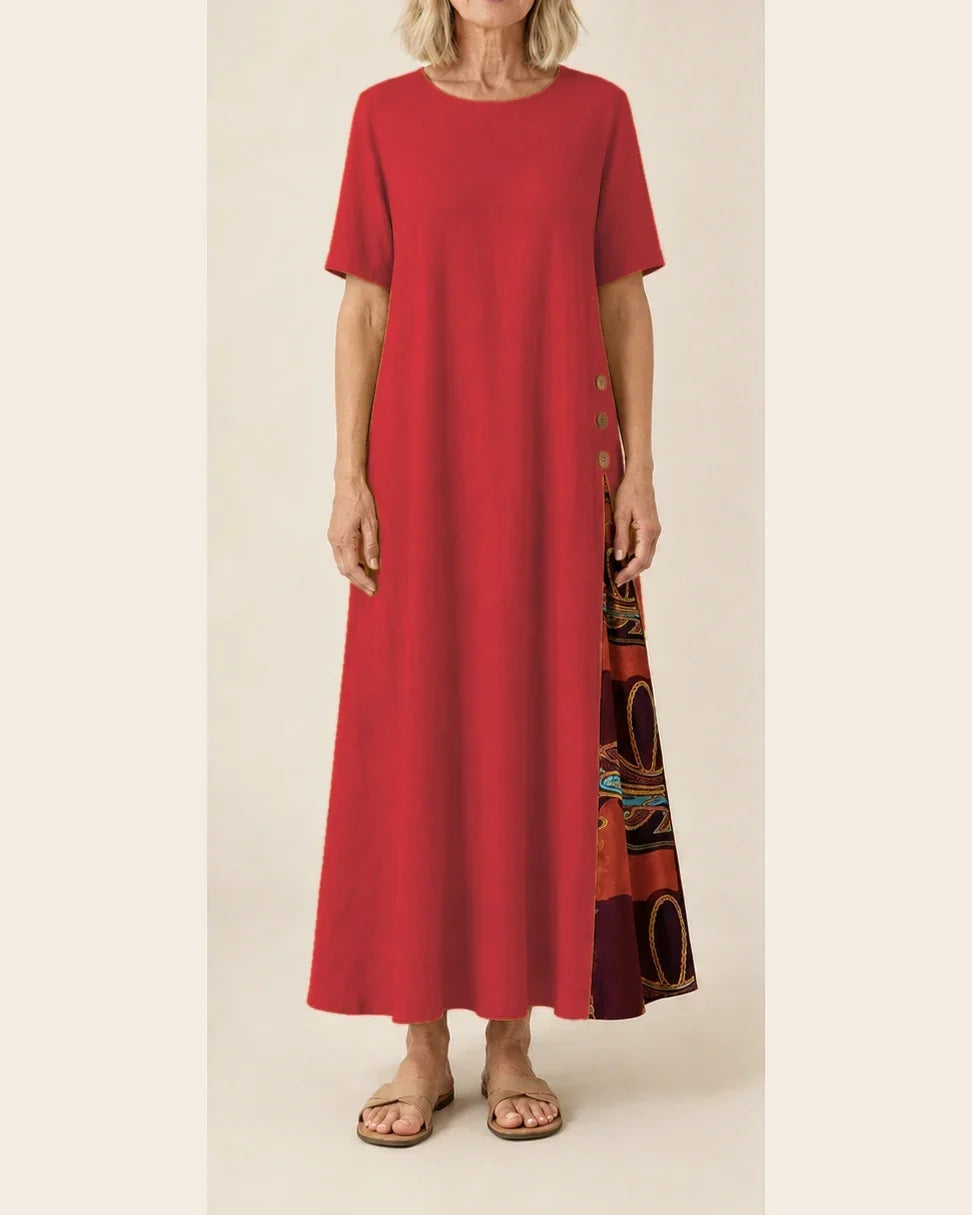 Maurene – Rosso | Vestito Lungo Casual con Effetto Lino