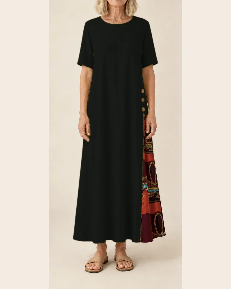Maurene – Nero | Abito lungo casual con effetto lino