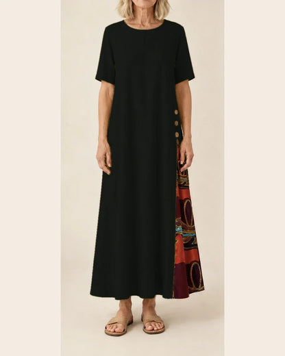 Maurene – Nero | Abito lungo casual con effetto lino